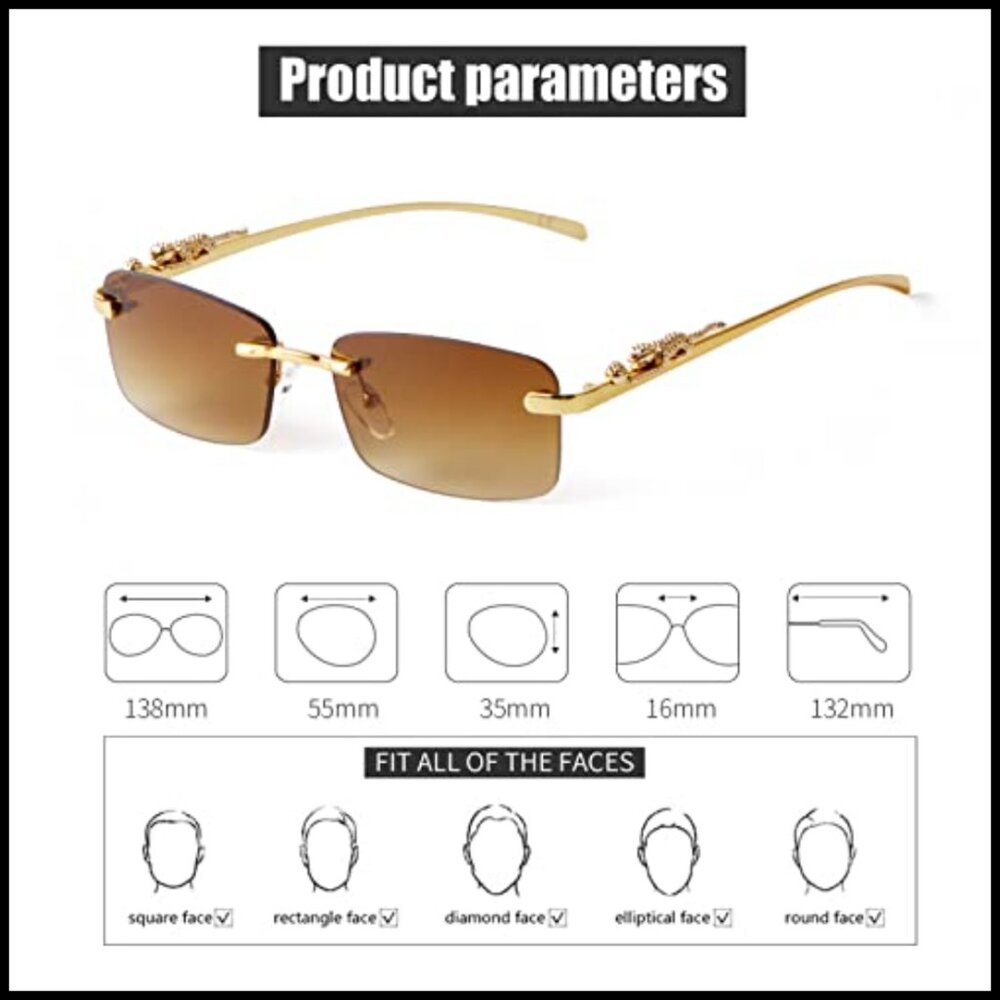 Rimless Rectangle Sunglasses Classic Minimalist F… - image 7